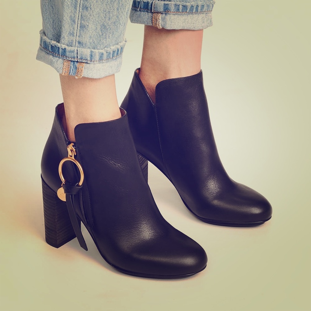 See by Chloe Louise Black Leather Booties 39/8.5